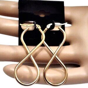 1 3/4 Inch 47mm Twisted Hoop Pierced Post Earrings Gold Tone
